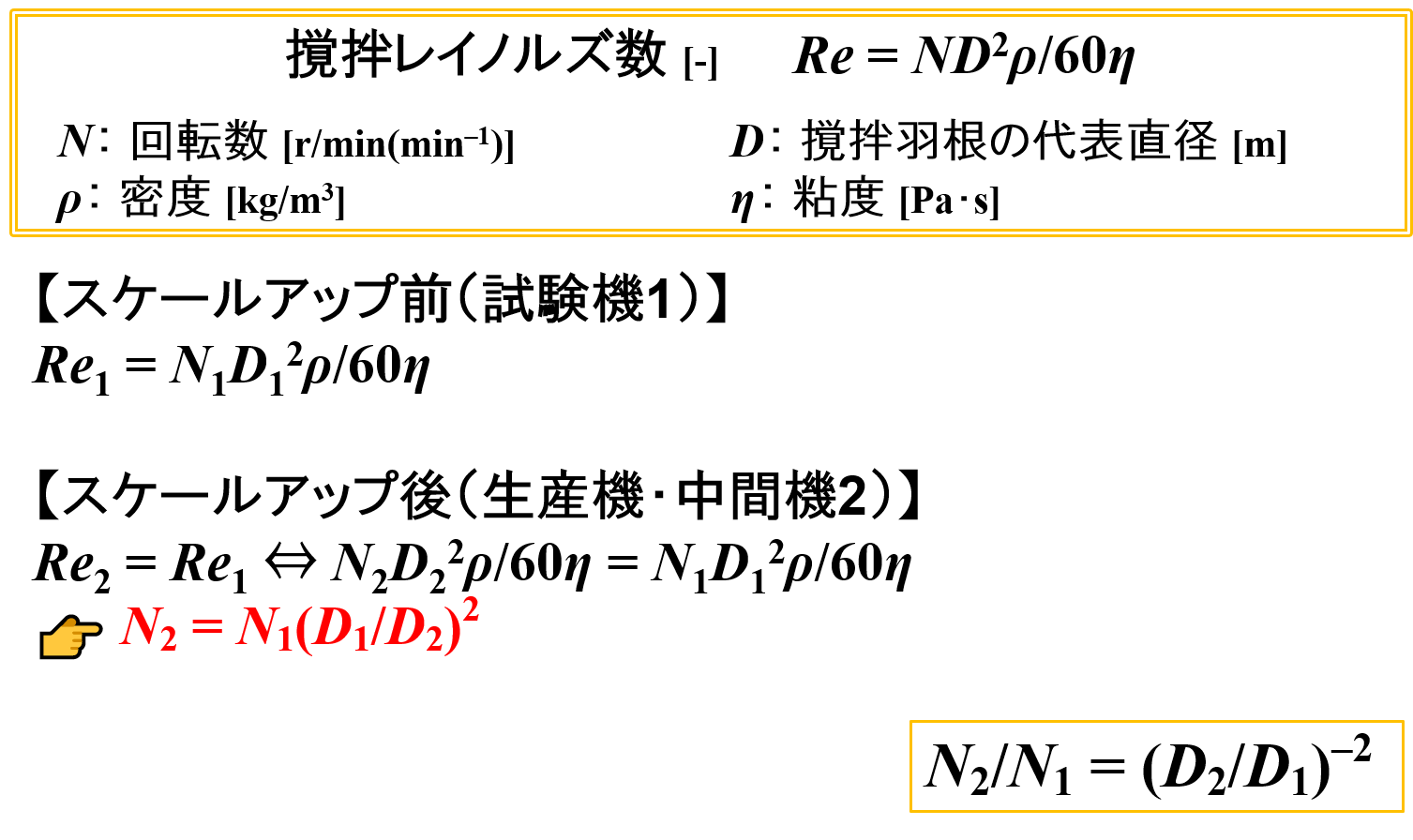 “撹拌レイノルズ数一定”の一般式としての表し方